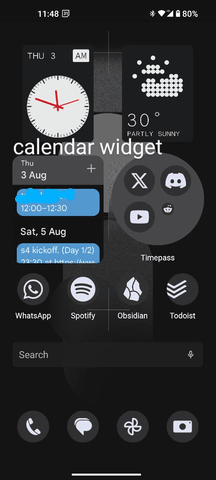 A screenshot of the calendar widget on Android